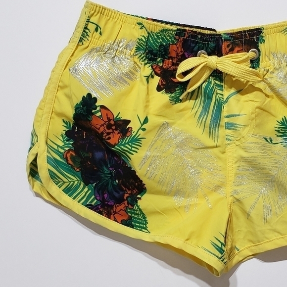 TROPICAL JUNGLE boardshorts summer Palm tree floral yellow women's SZ M - Picture 8 of 9